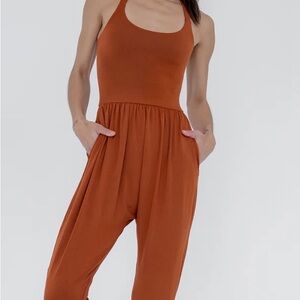 Sleeveless Halter Rust Jumpsuit with Pockets